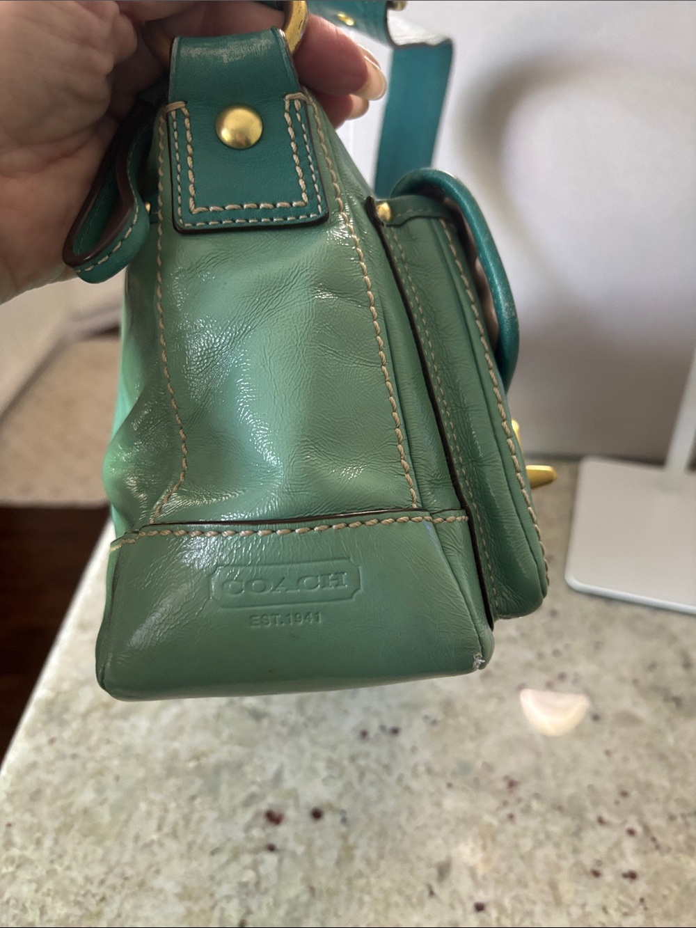 Coach Vintage Teal Leather Shoulder Bag with Front Pockets - Picture 4 of 15